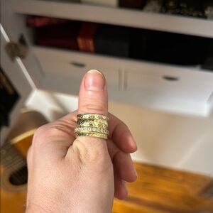 Melinda Maria Elegant Gold and Diamondette Women's Cigar Band Chunky Thumb Ring